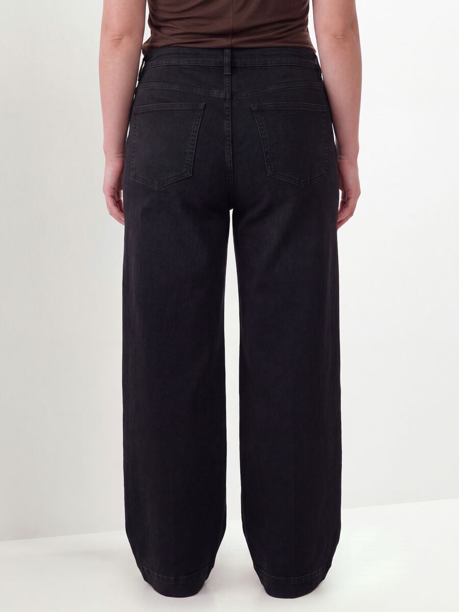 Black cotton and stretch viscose denim jeans with bootcut fit_2