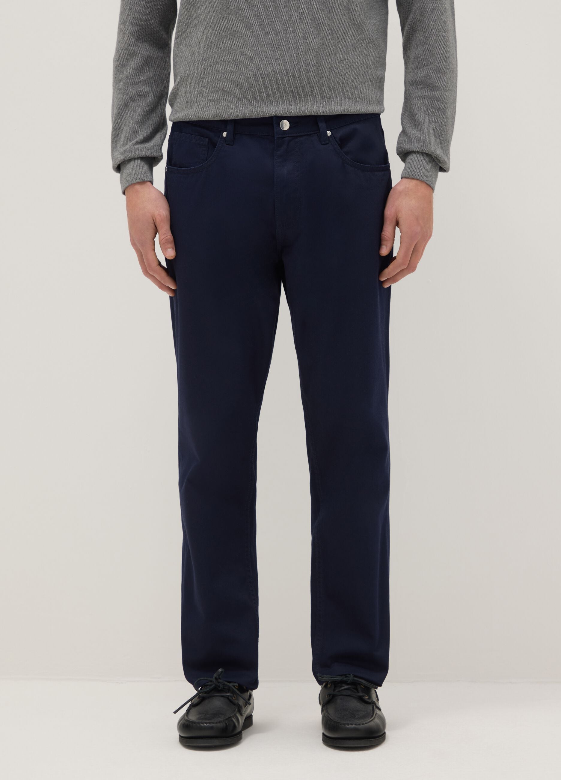 Regular fit blue pure cotton trousers