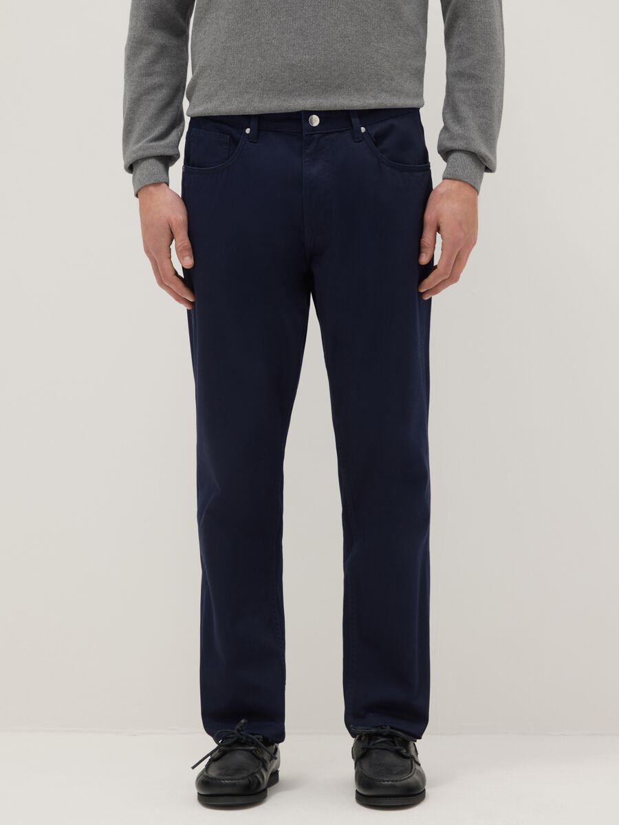 Regular fit blue pure cotton trousers_1