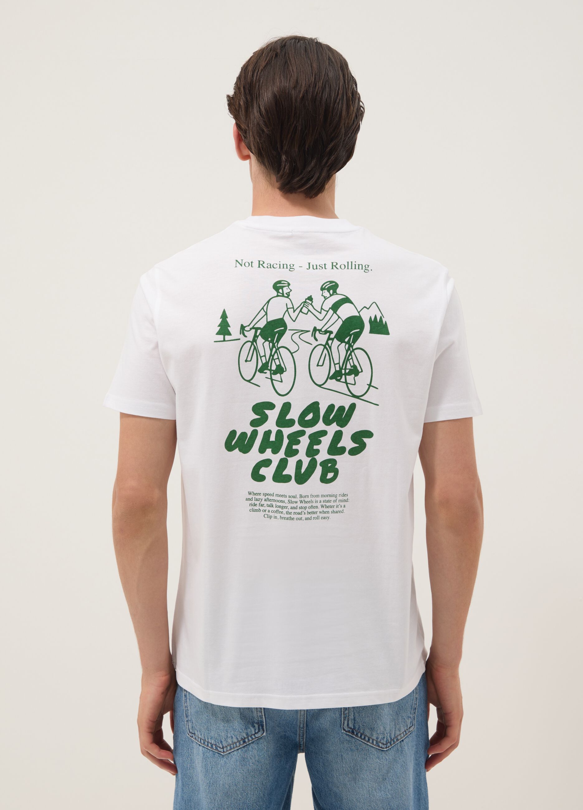 White pure cotton T-shirt with chest print, regular fit