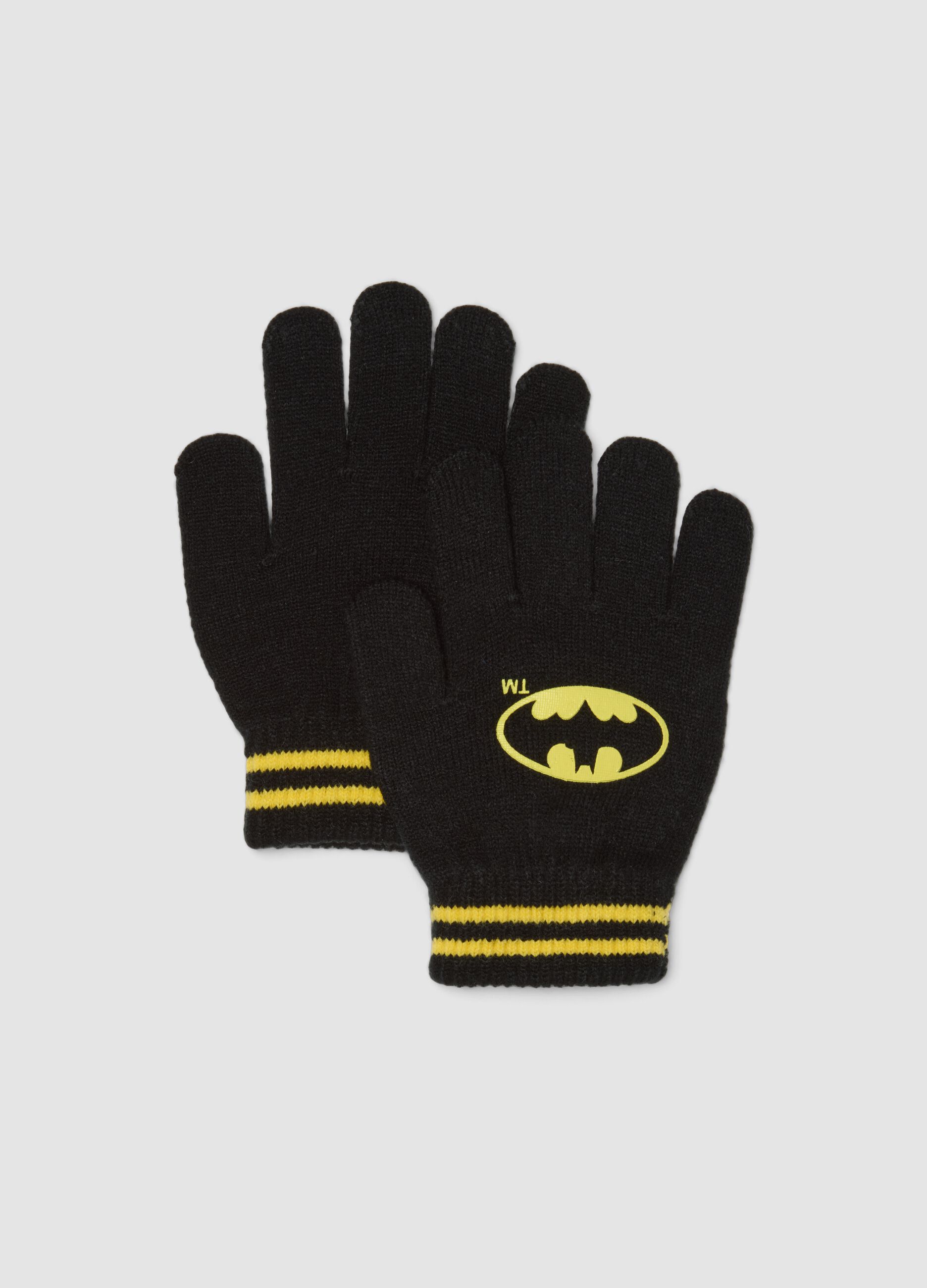 Black Batman print gloves for boys