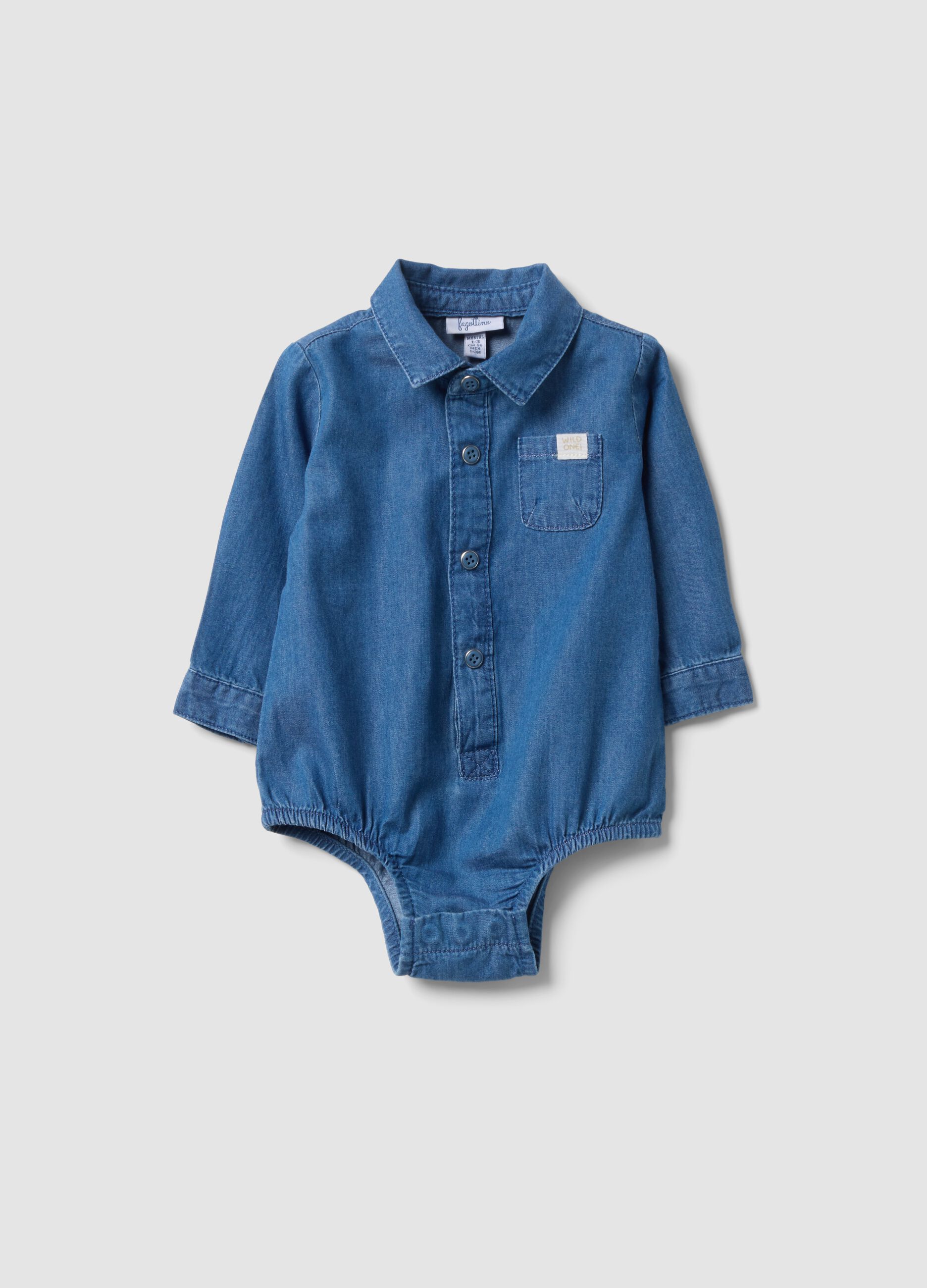 Blue pure cotton bodysuit with crew neck