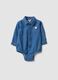 Blue pure cotton bodysuit with crew neck_0