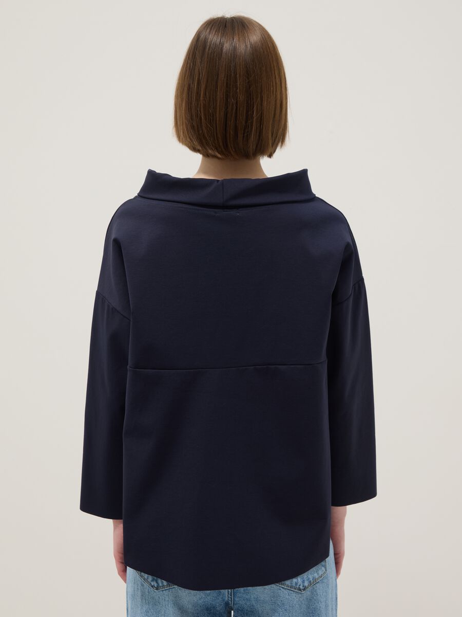 Blue regular fit stretch cotton blend jumper with wide collar_2