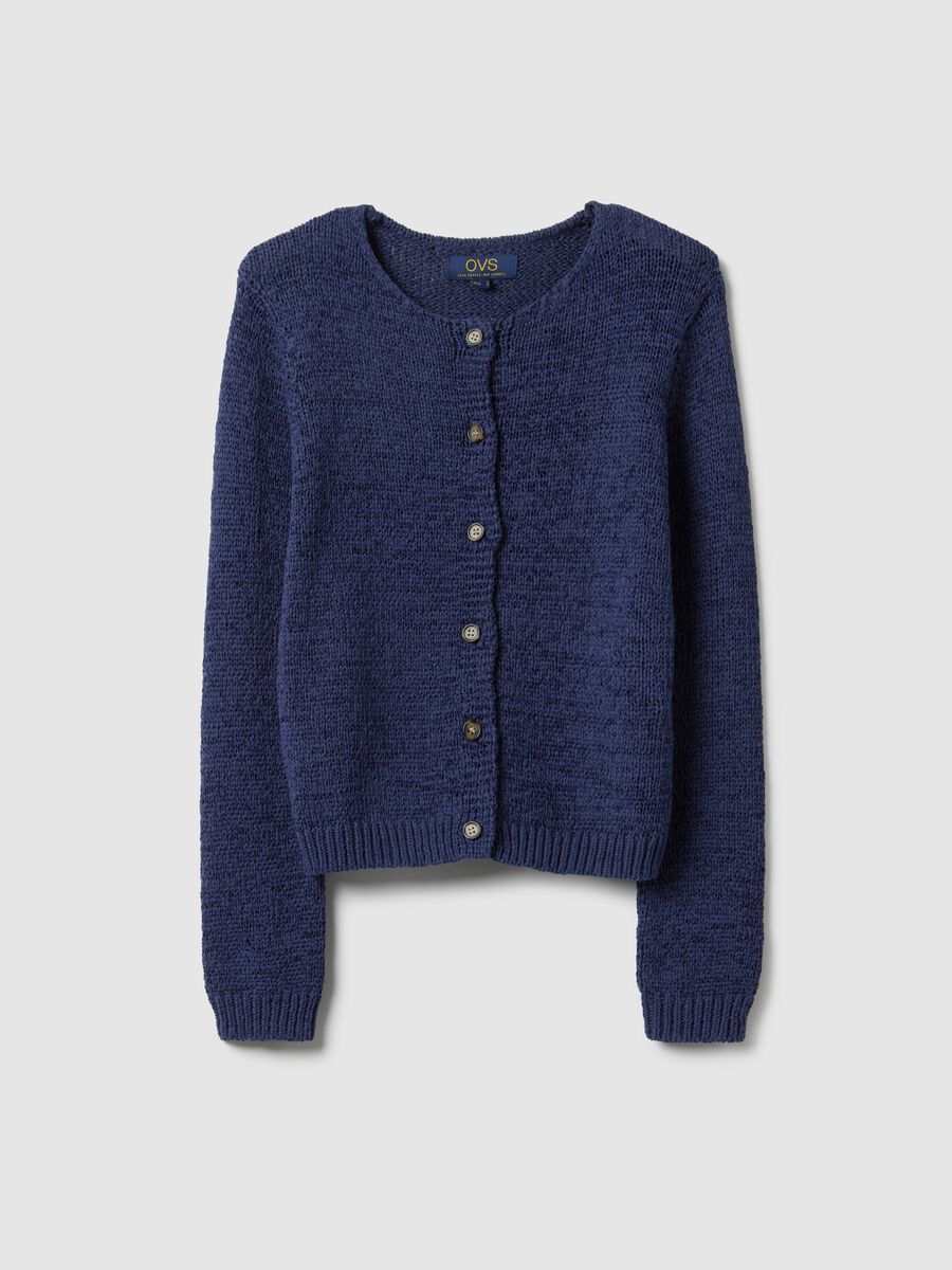 Blue cotton blend regular fit cardigan with buttons_4