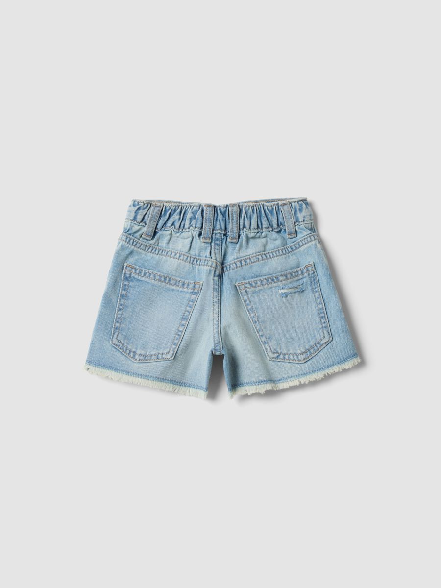 Blue pure cotton denim shorts for girls, regular fit with distressed details_1