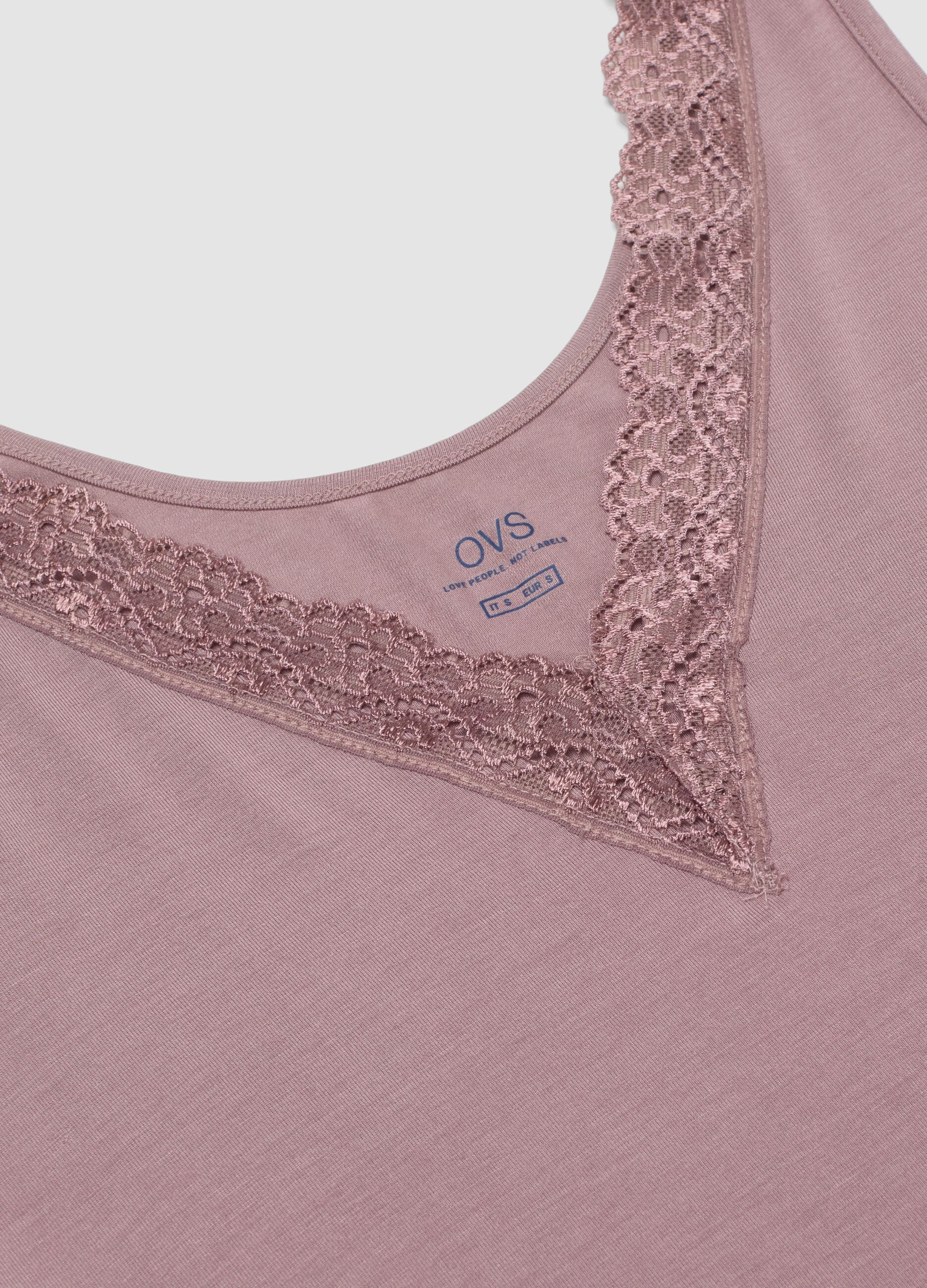 Pink stretch viscose regular fit deep V vest with lace