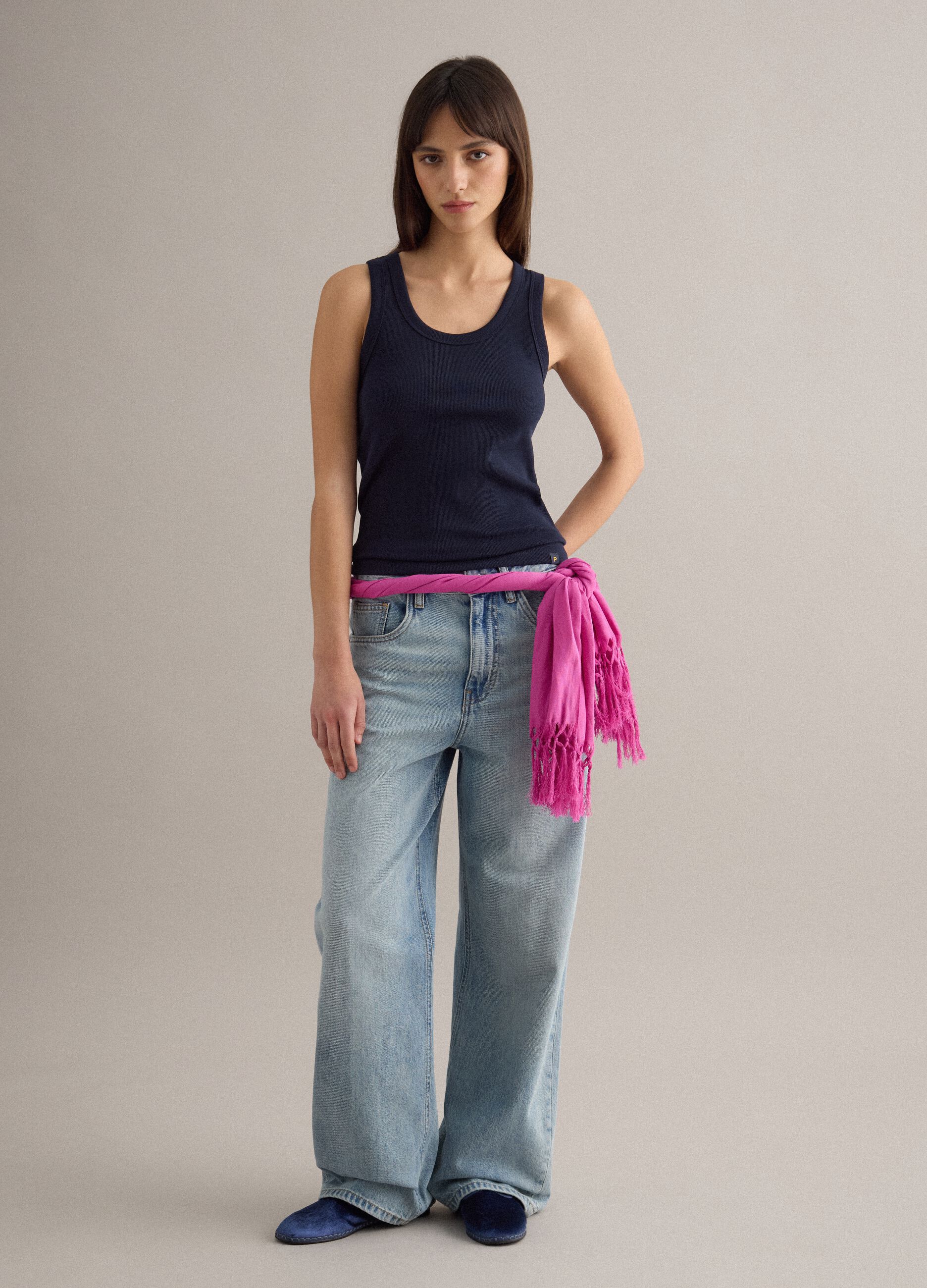 Blue regular fit stretch cotton tank top