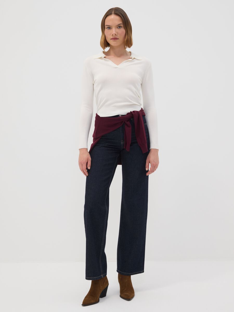 White viscose-blend polo-collar jumper, regular fit_2