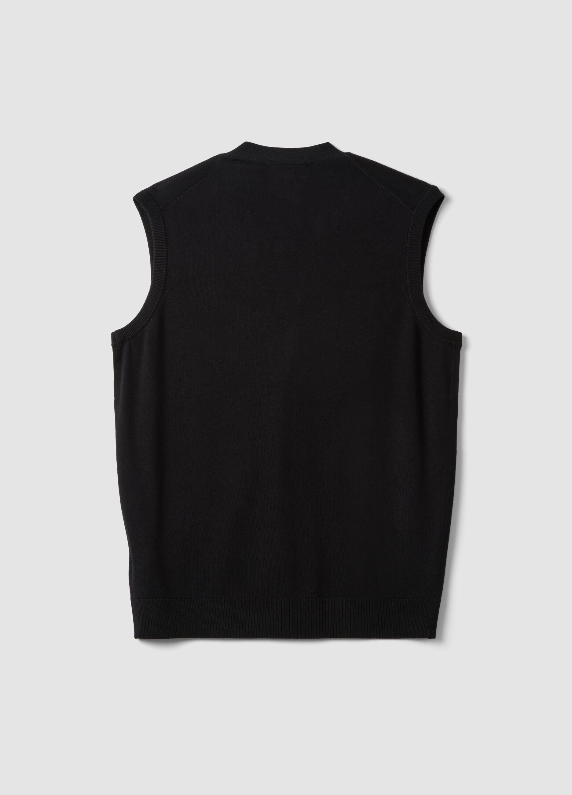 Black viscose-blend waistcoat with deep V-neck regular fit