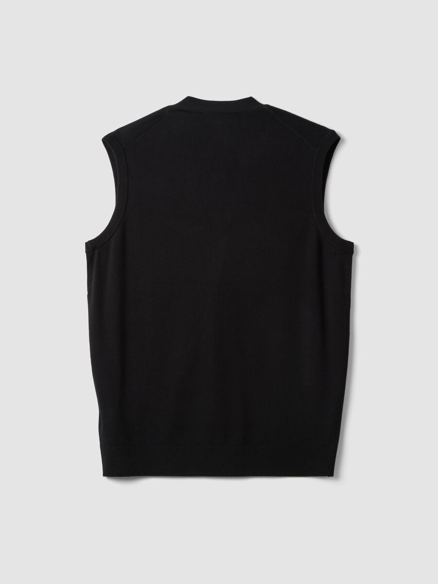 Black viscose-blend waistcoat with deep V-neck regular fit_1