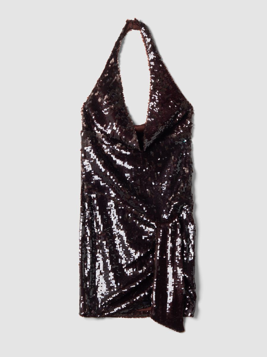 Brown sequin stretch-fabric dress_4