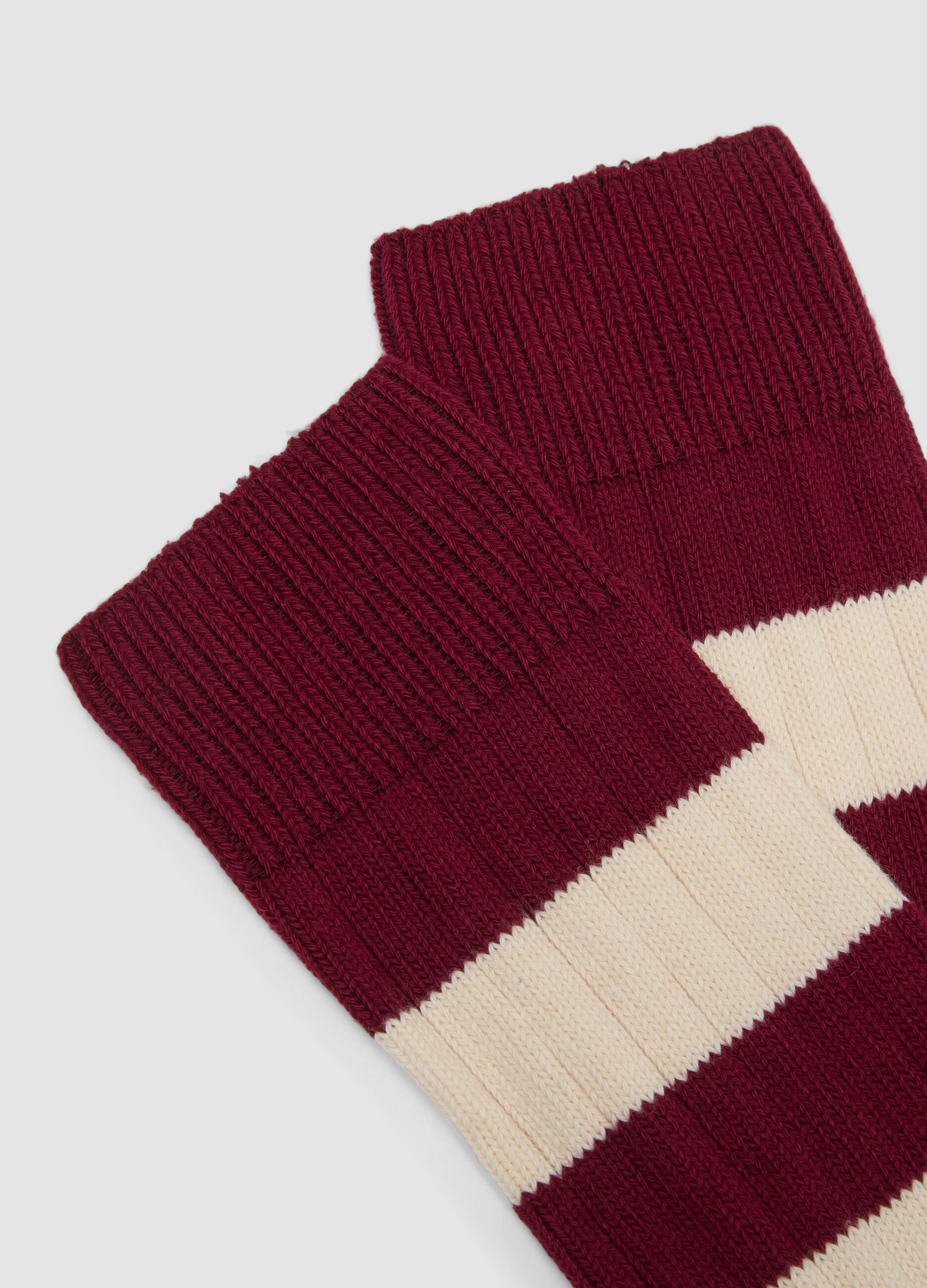 Red Stretch Cotton Blend Tennis Socks with Stripes