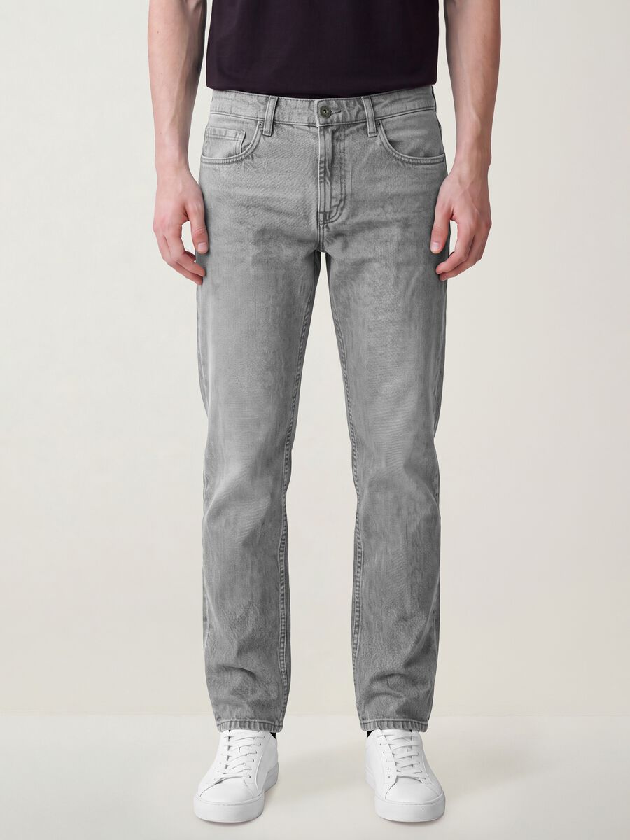 Grey denim jeans in pure cotton, regular fit_3