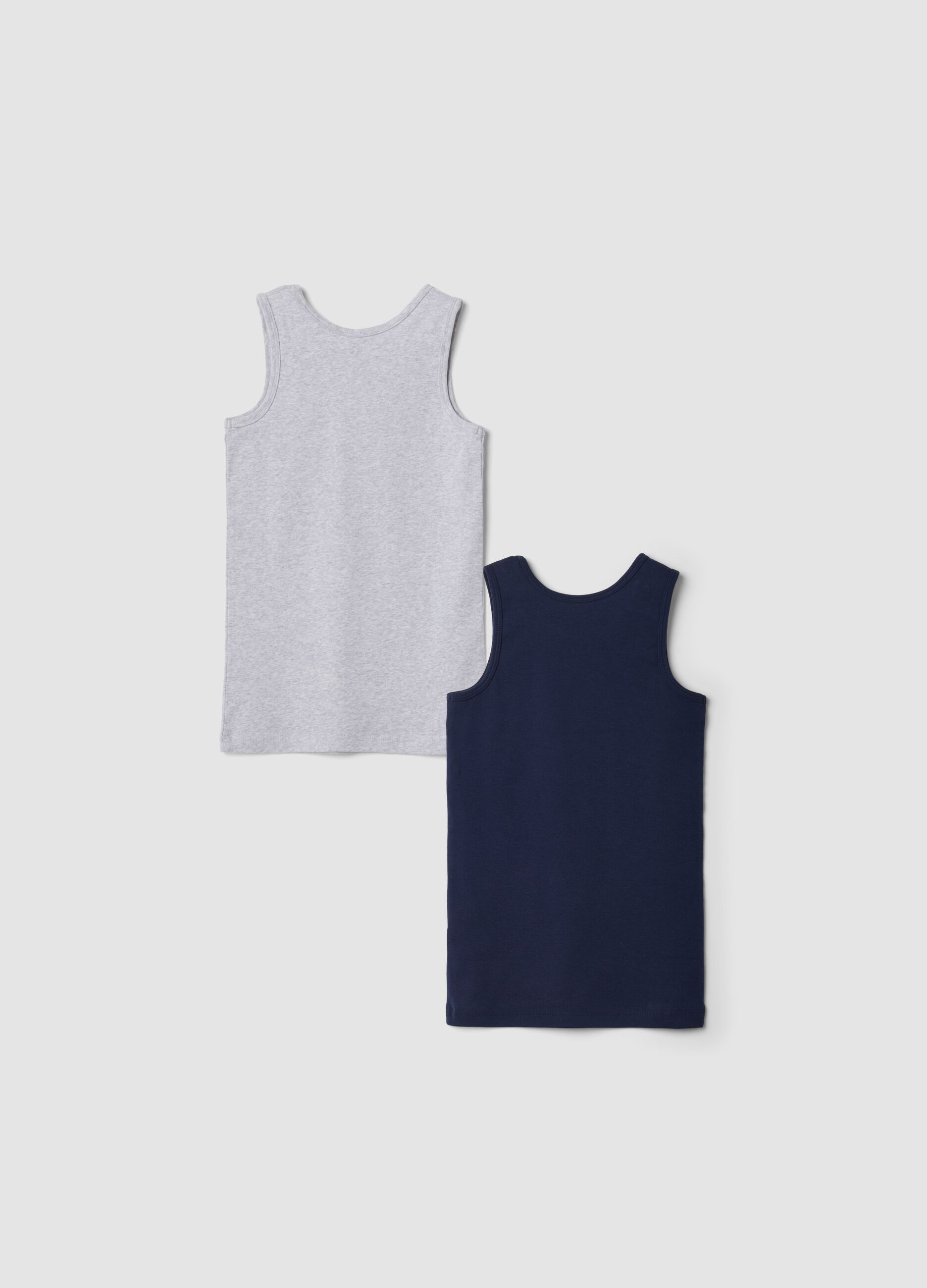 2-pack blue and grey crew-neck vests in pure organic cotton