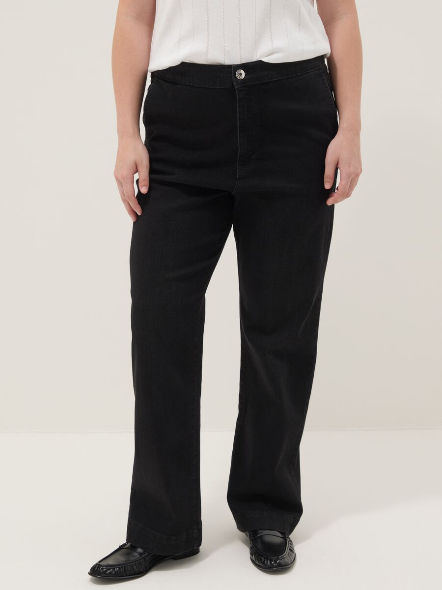 Jeans wide leg in cotone elasticizzato nero_1