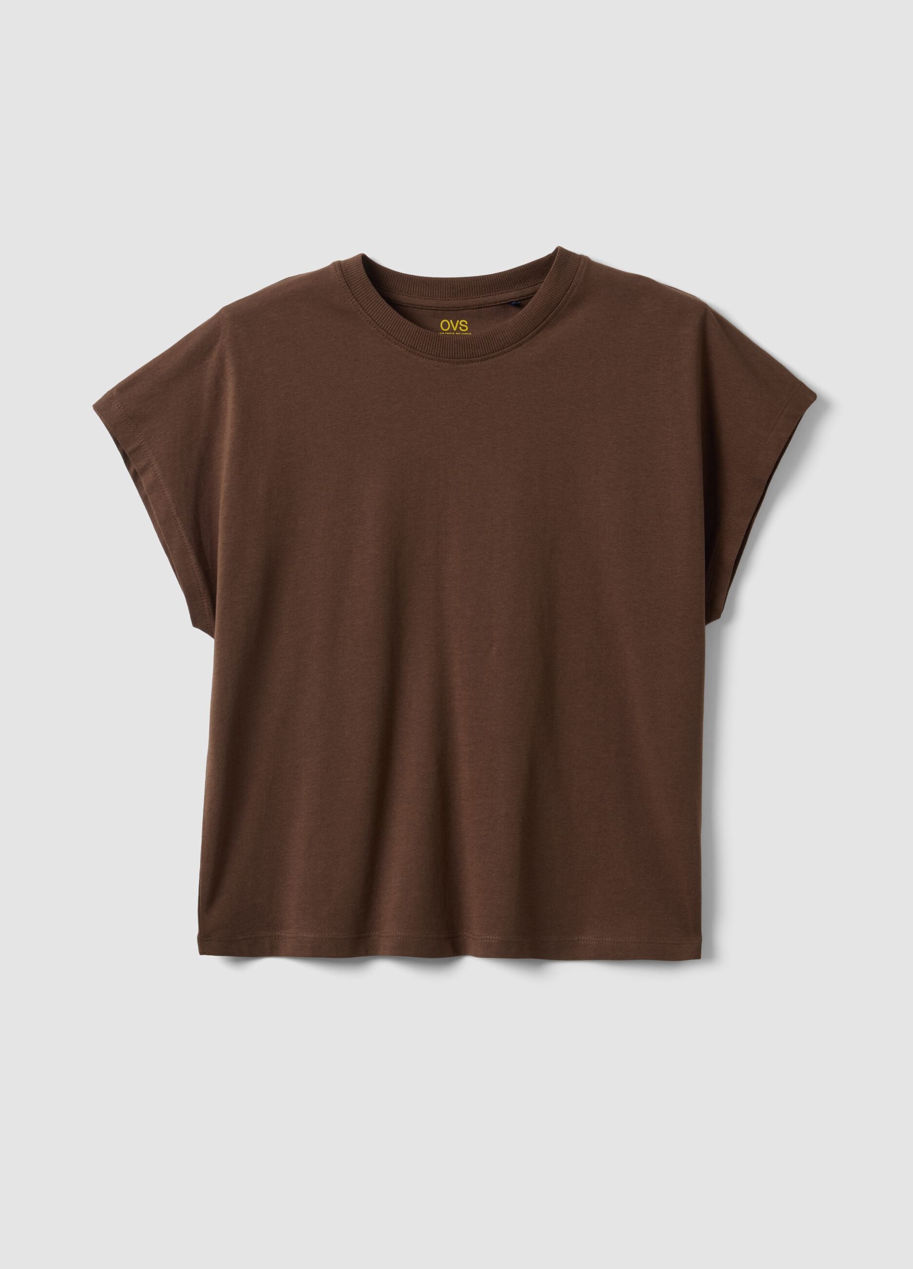 Brown fitted pure cotton short-sleeve T-shirt