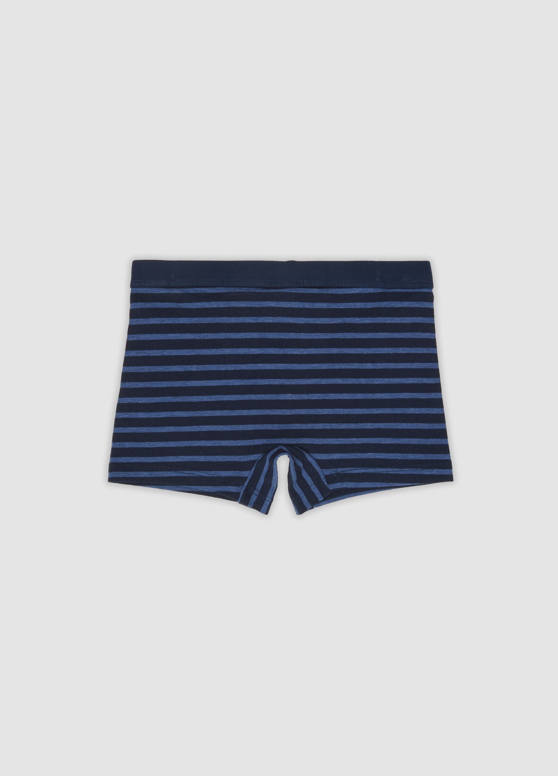 Blue striped organic stretch cotton midi boxer shorts for boys