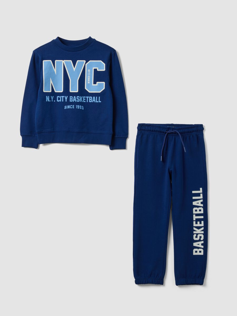 Blue pure cotton tracksuit with crew neck_0