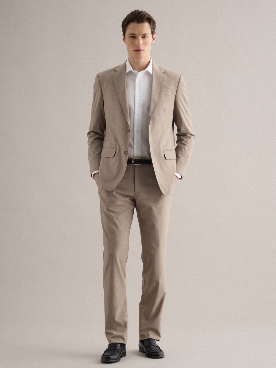 Beige slim-fit checked viscose-blend blazer with lapels_1