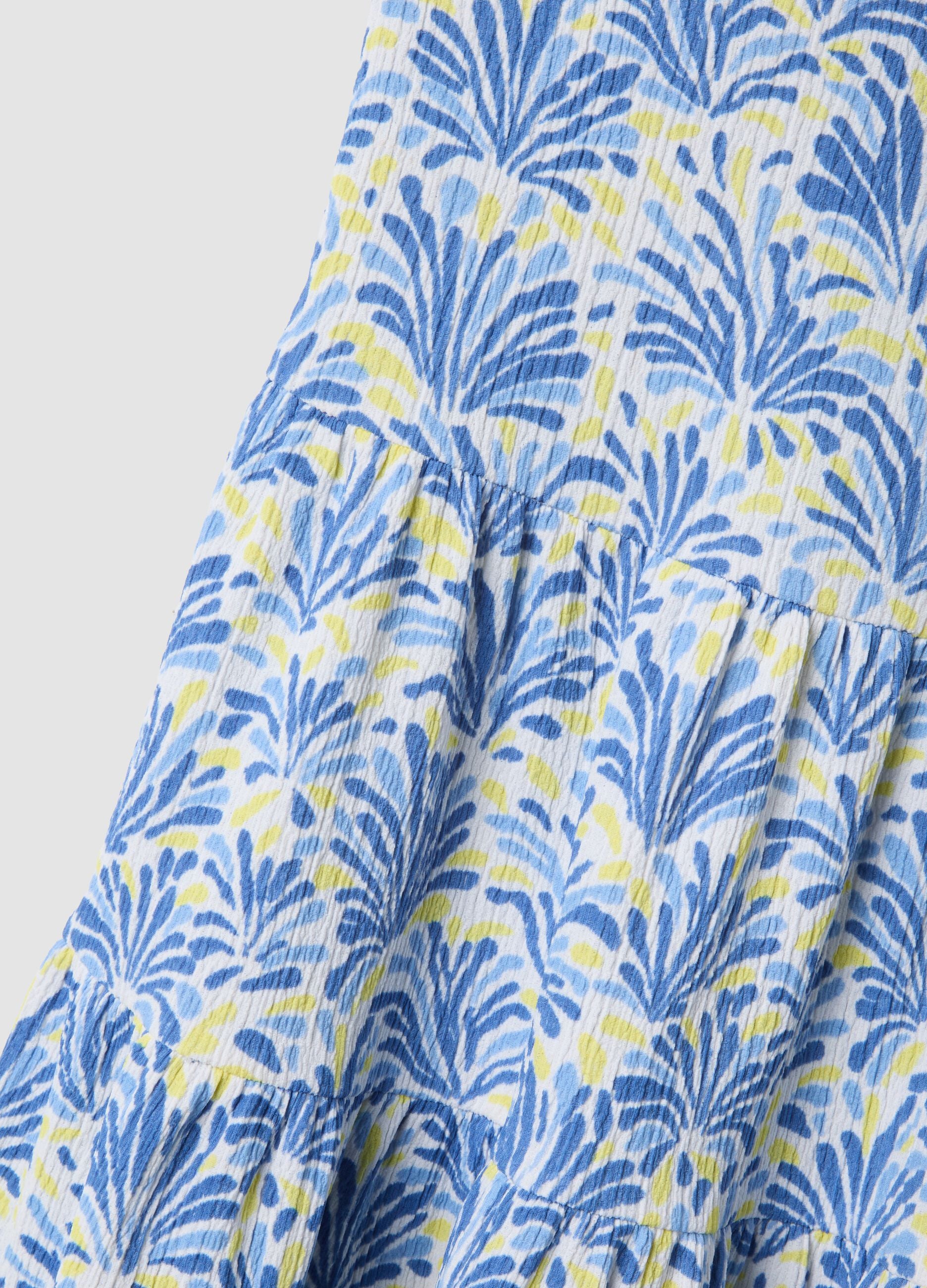 Blue sleeveless stretch jersey dress with floral print for girls