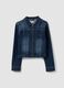 Blue slim-fit stretch cotton denim jacket with zip_0