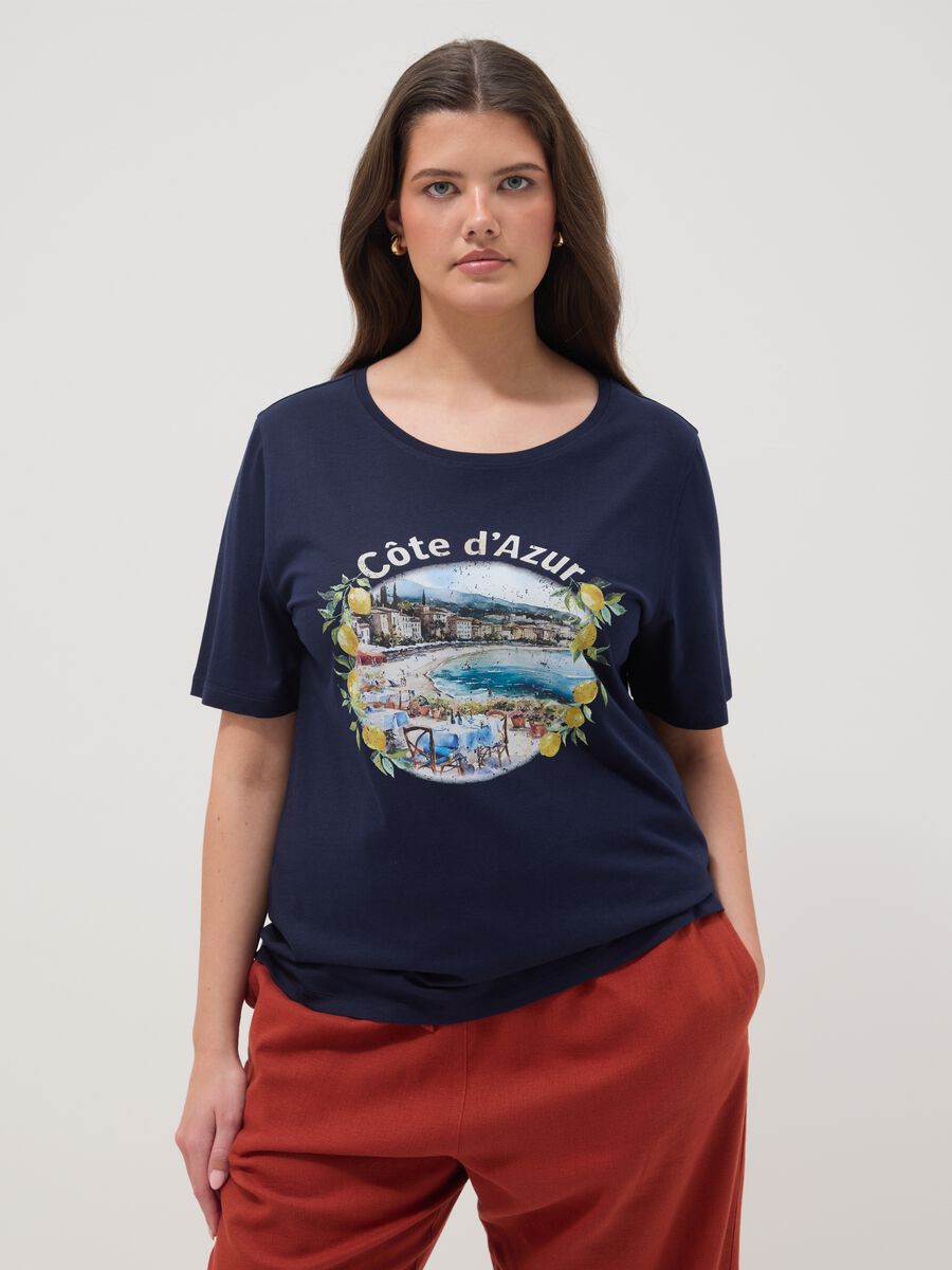 Blue pure cotton T-shirt regular fit with print_1