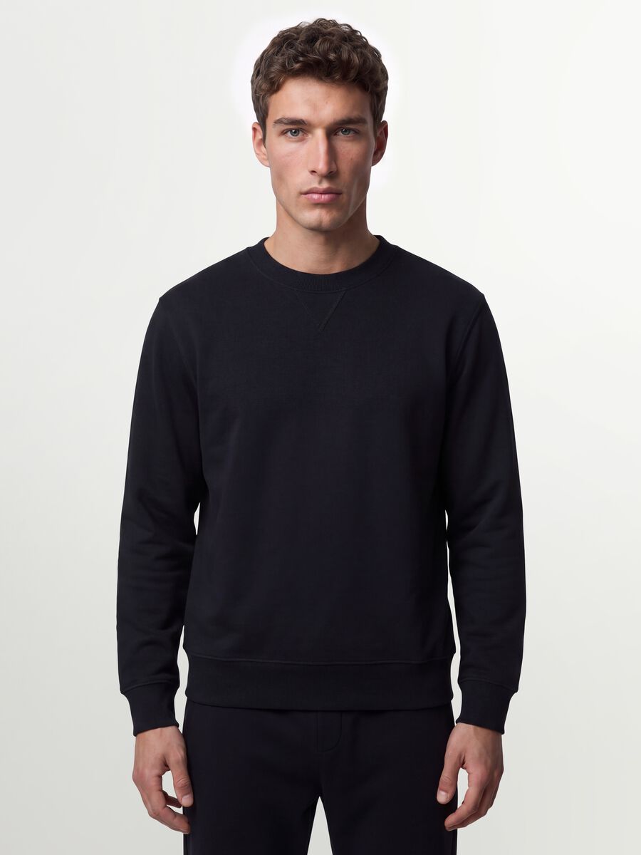 Black crew-neck cotton-blend sweatshirt, regular fit_0