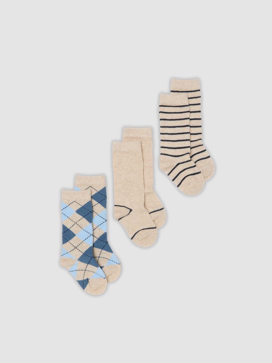 3-pack of beige long socks in stretchy organic cotton_0