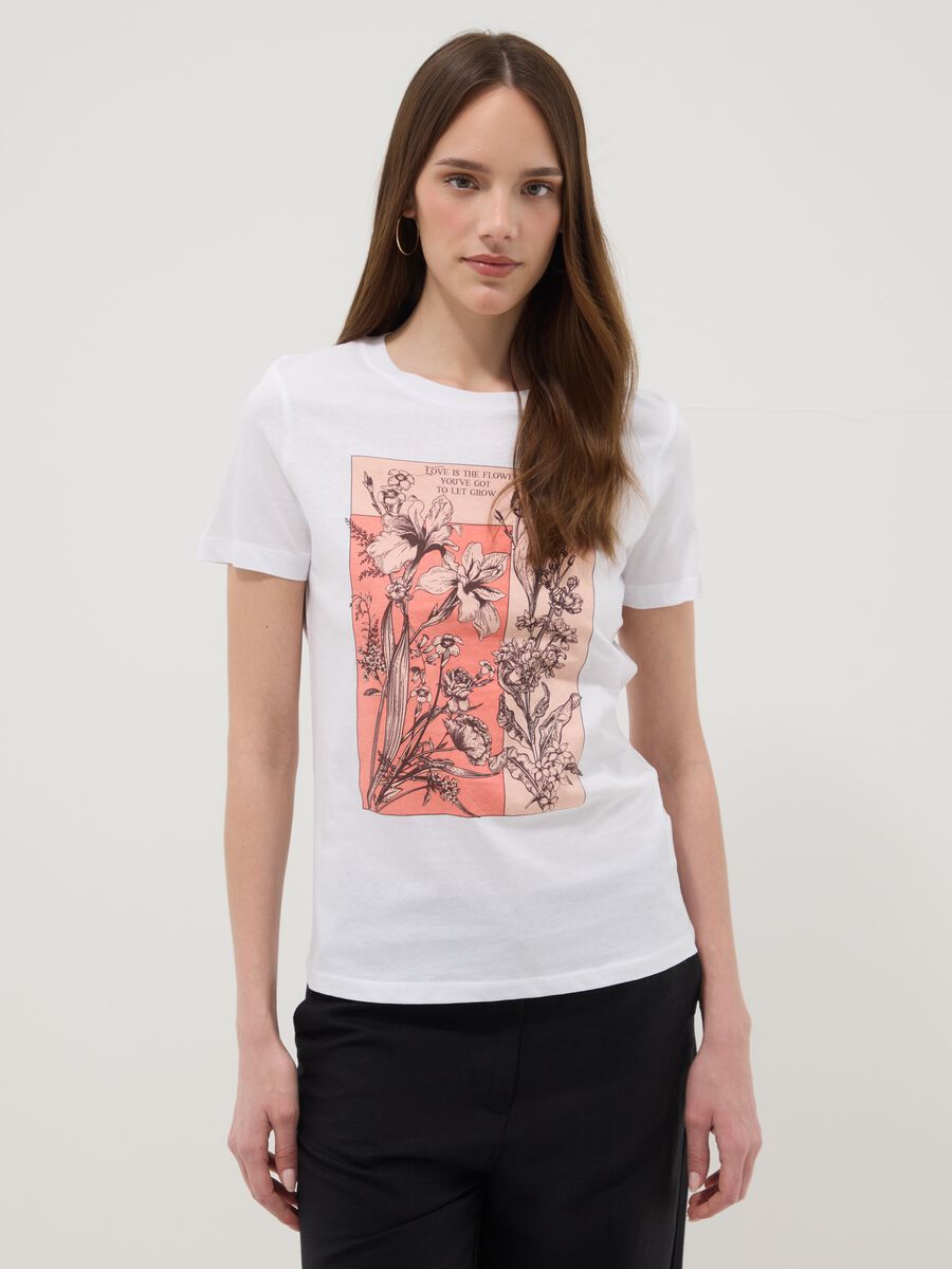 White pure cotton regular fit T-shirt with print_1
