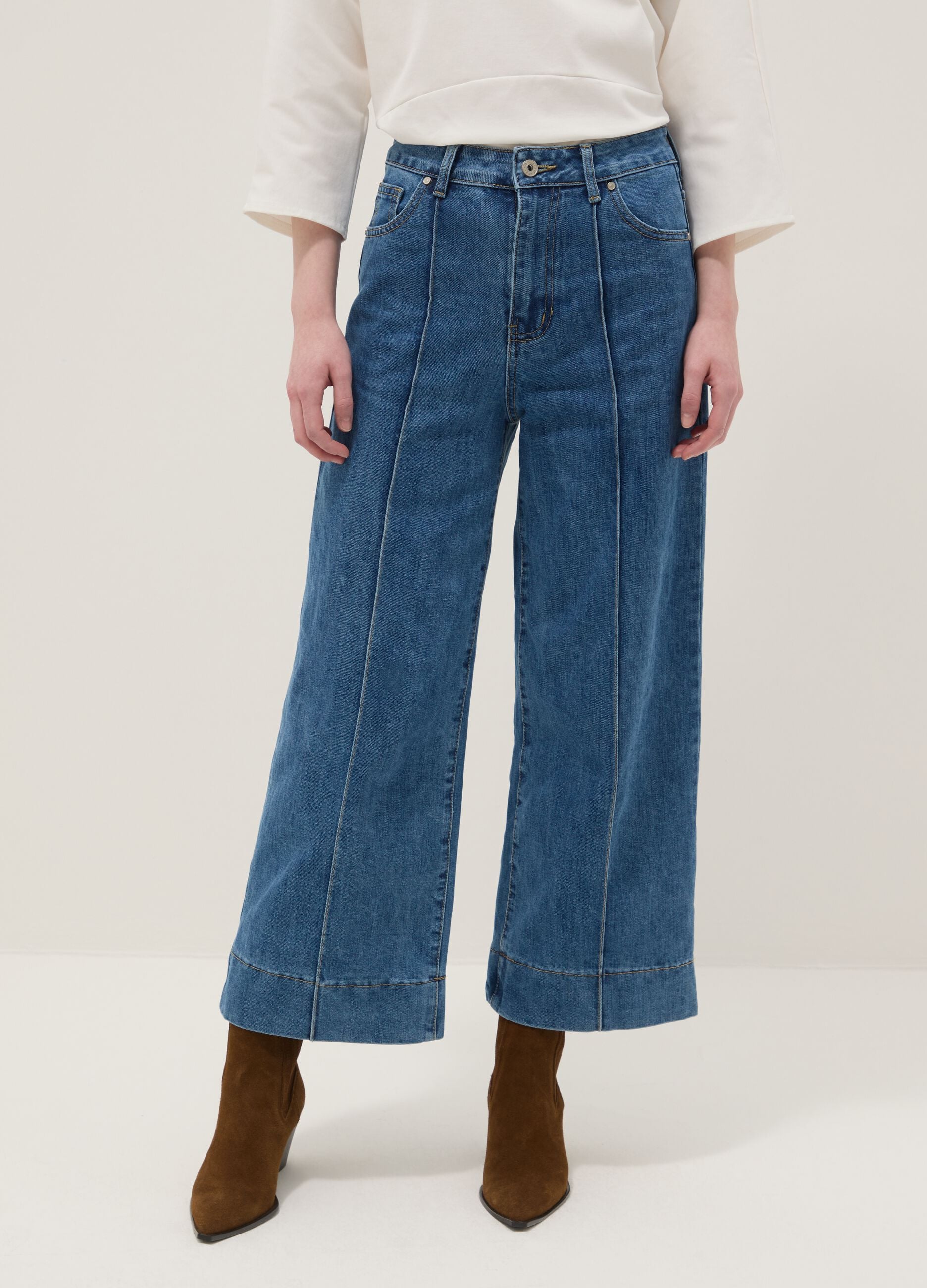 Regular fit blue stretch denim cotton blend trousers