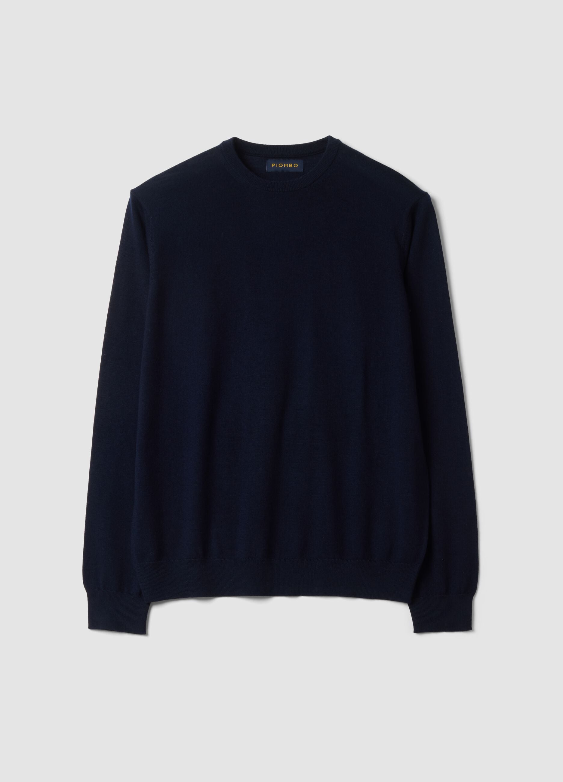 Navy blue crew-neck jumper in pure merino wool, regular fit