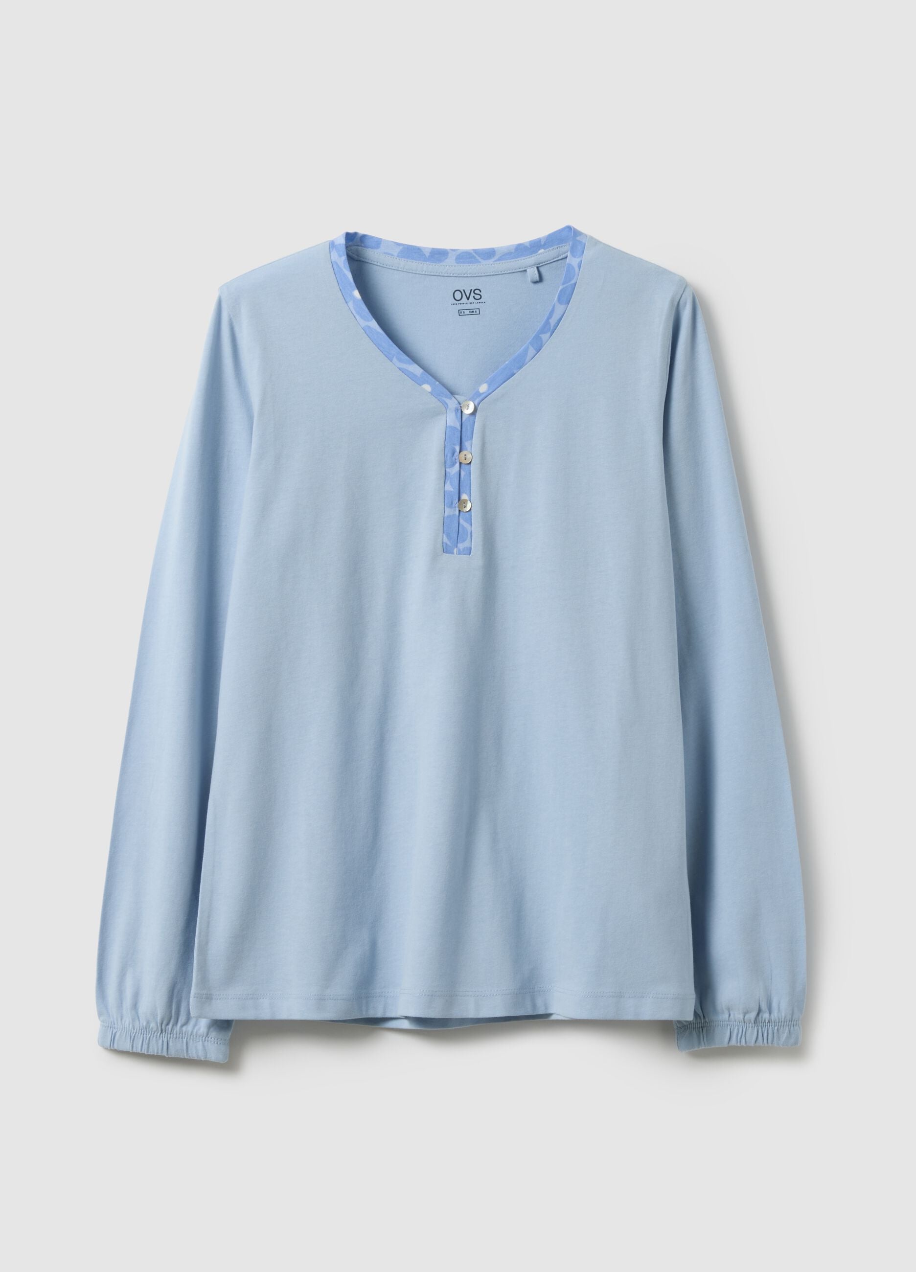 Blue nightshirt in pure cotton regular fit with Henley neckline