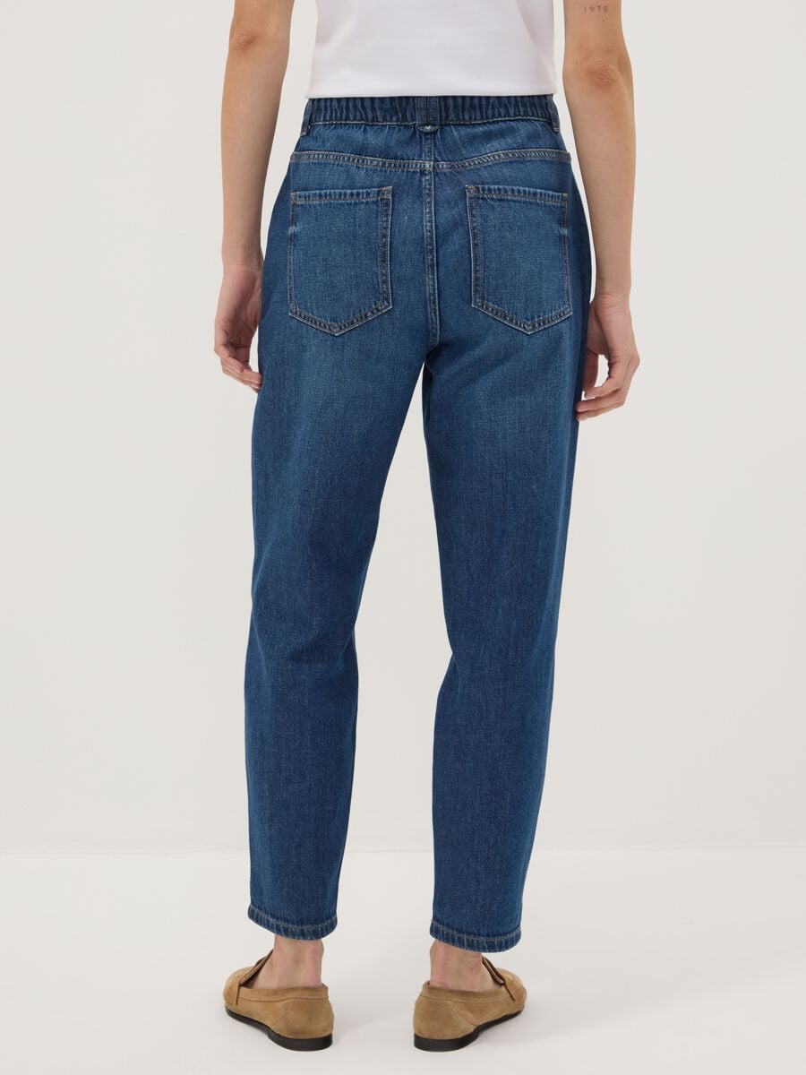 Blue denim baggy-fit jeans in pure cotton with paperbag waist_2