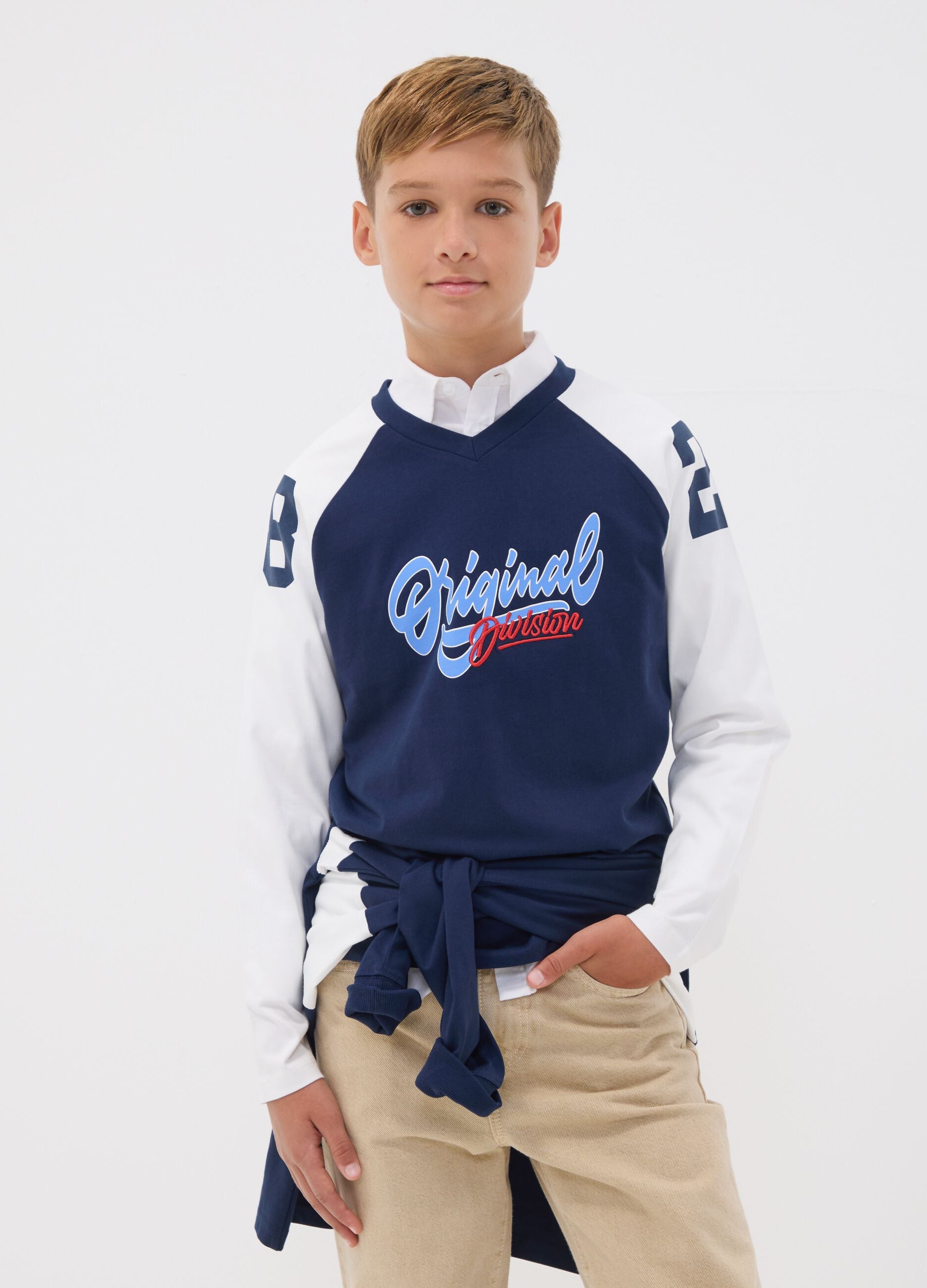 Blue pure cotton crew-neck printed T-shirt for boys