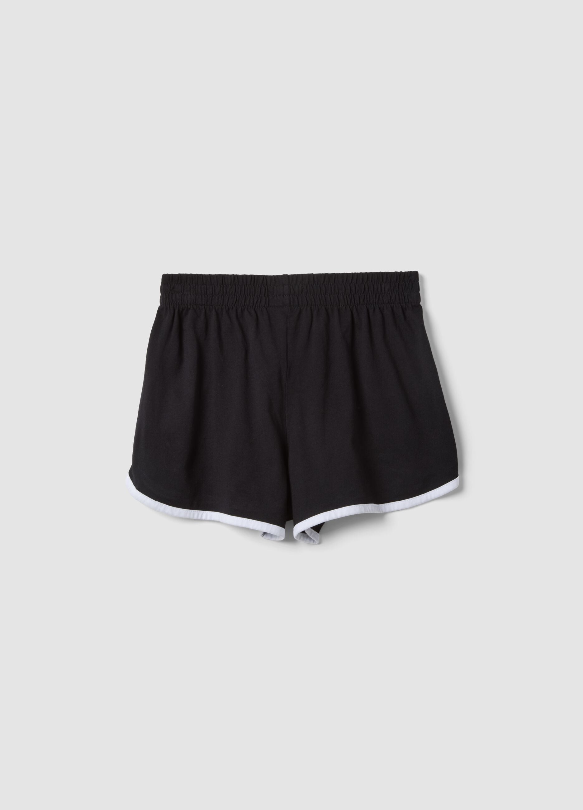 Girls&rsquo; black pure cotton slim-fit shorts with white piping