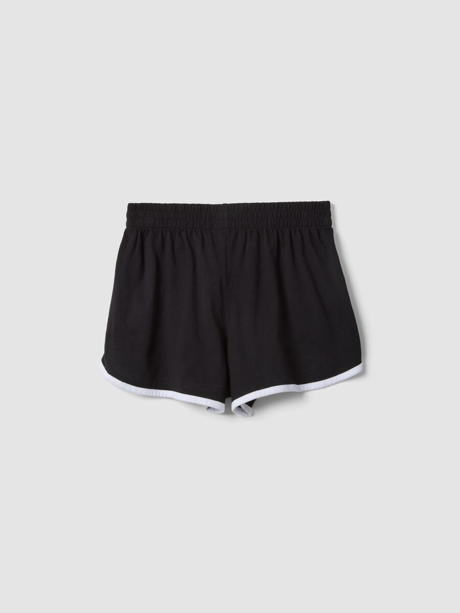 Shorts neri in puro cotone da ragazza slim fit con profili bianchi_1