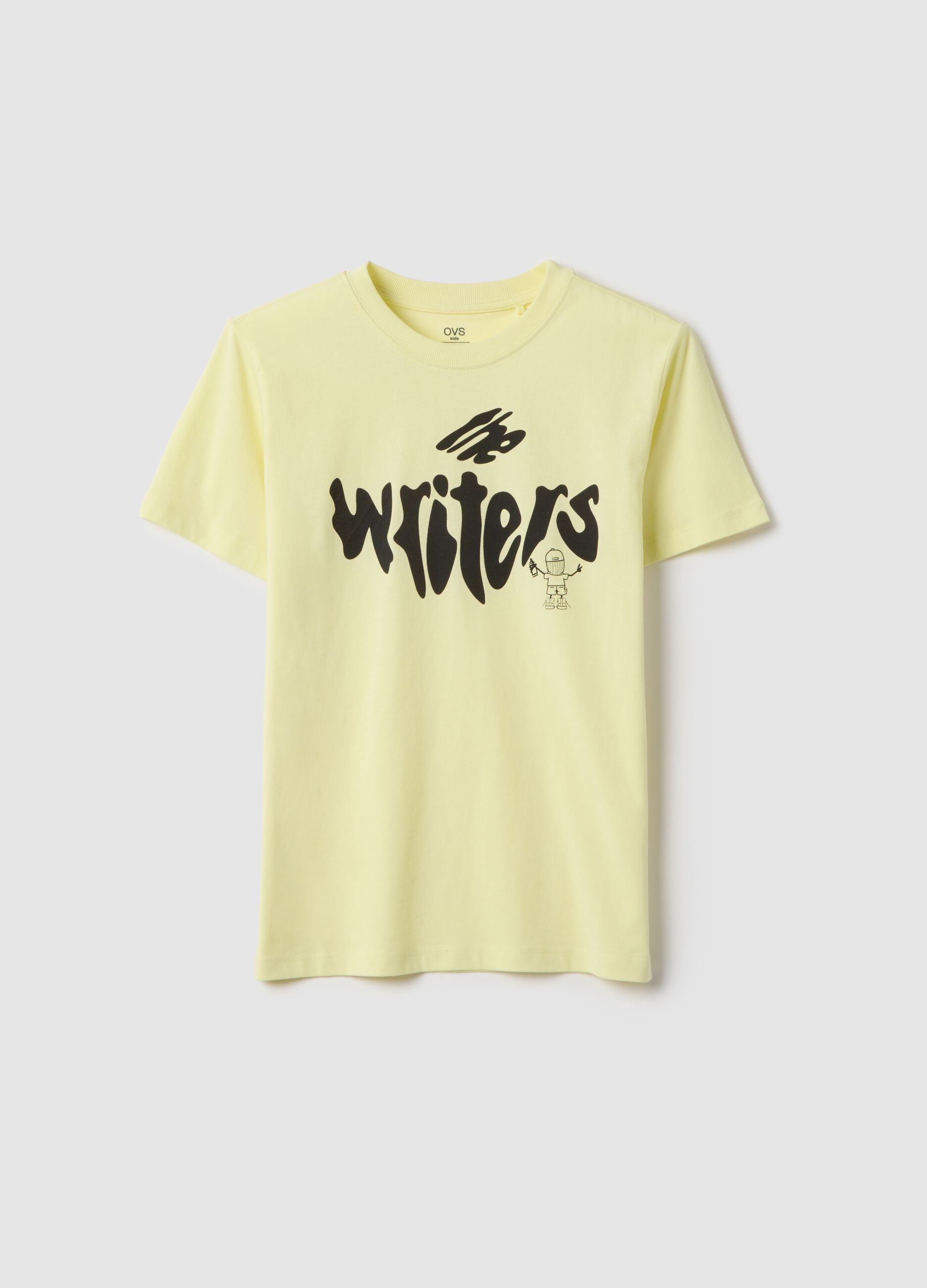Boy's yellow pure cotton regular fit T-shirt with lettering
