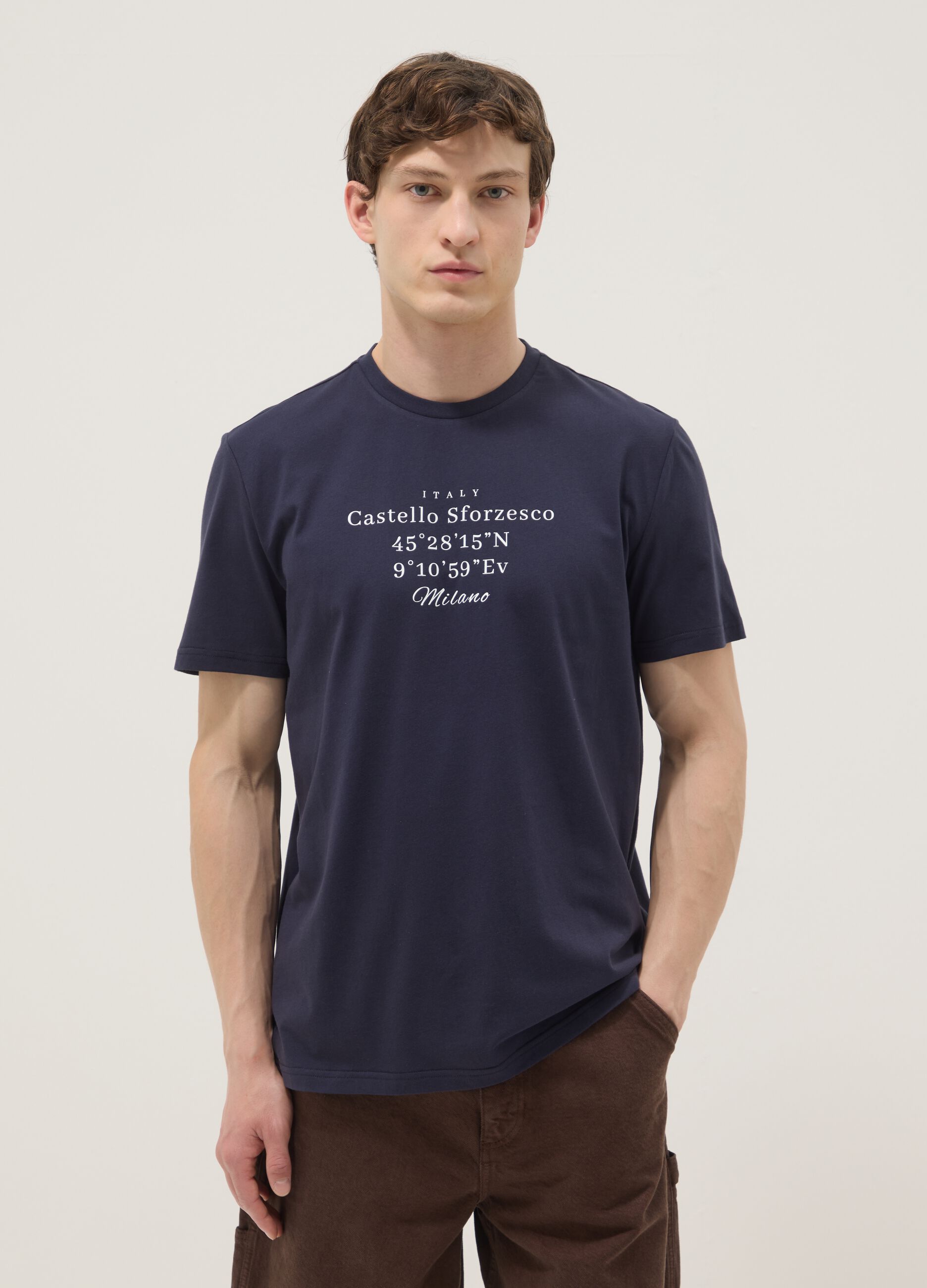 Blue short-sleeve pure cotton regular-fit T-shirt