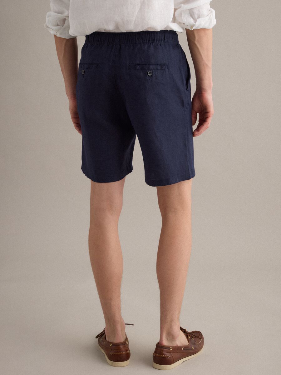 Blue pure linen Bermuda shorts with elasticated waist_2