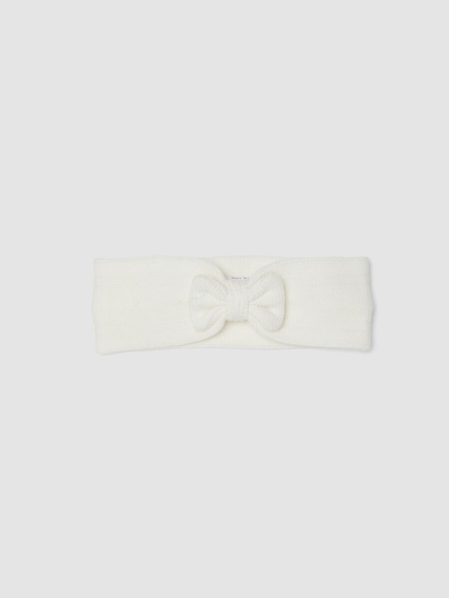 White organic cotton headband with knitted bow_0