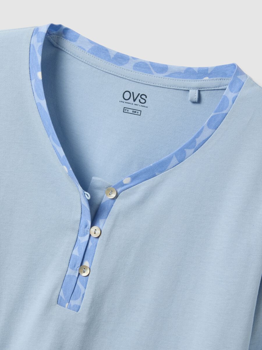 Blue nightshirt in pure cotton regular fit with Henley neckline_5