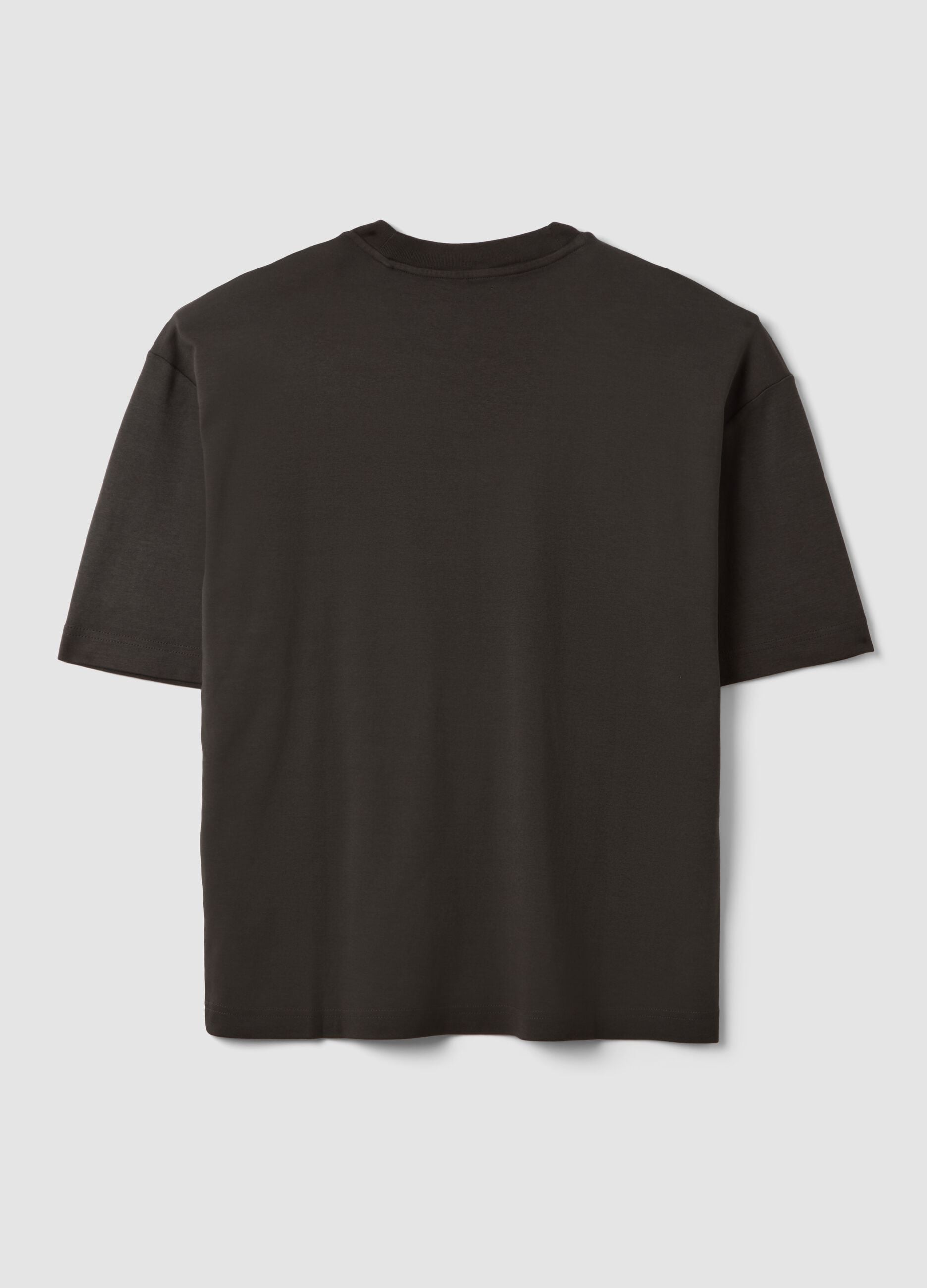 Brown cropped pure cotton T-shirt with front print, boxy fit