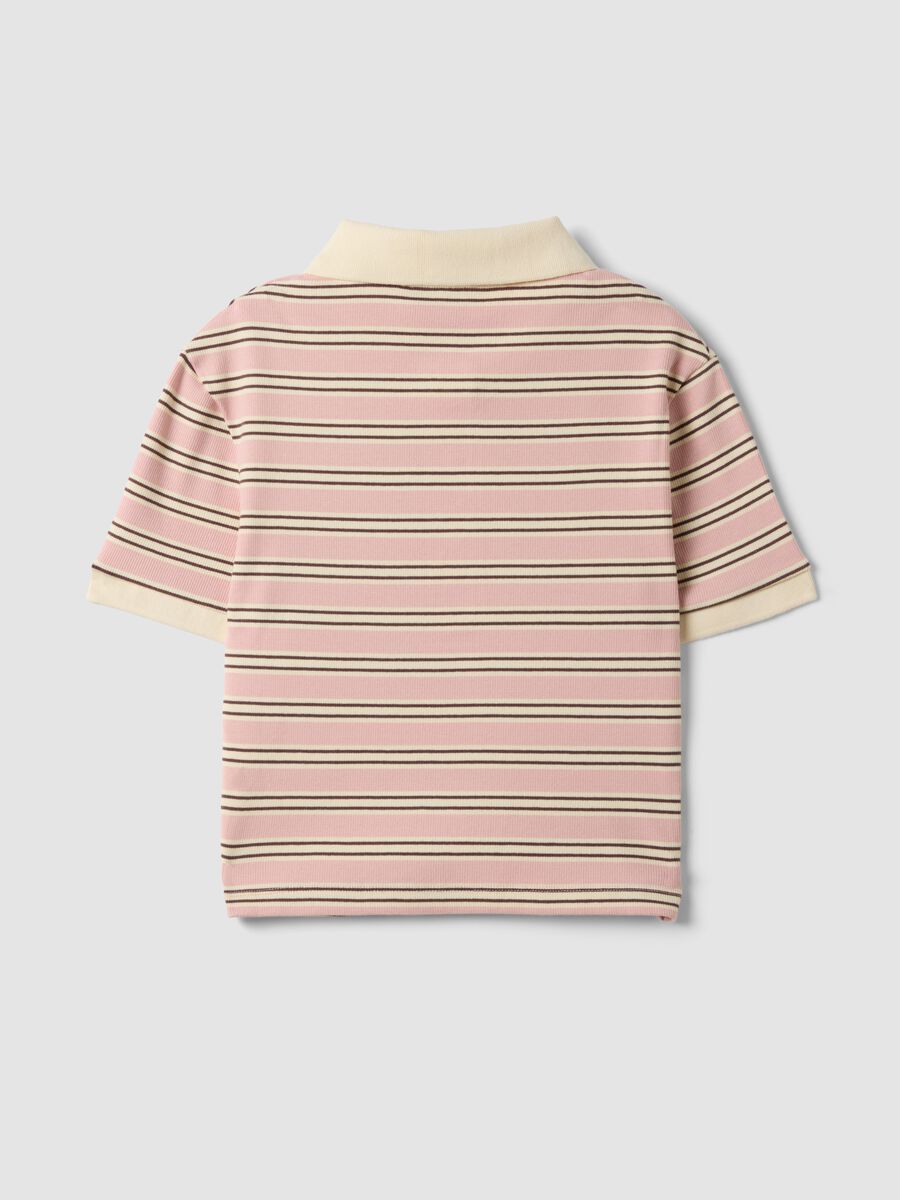 Pink striped stretch-cotton cropped polo shirt, regular fit_1