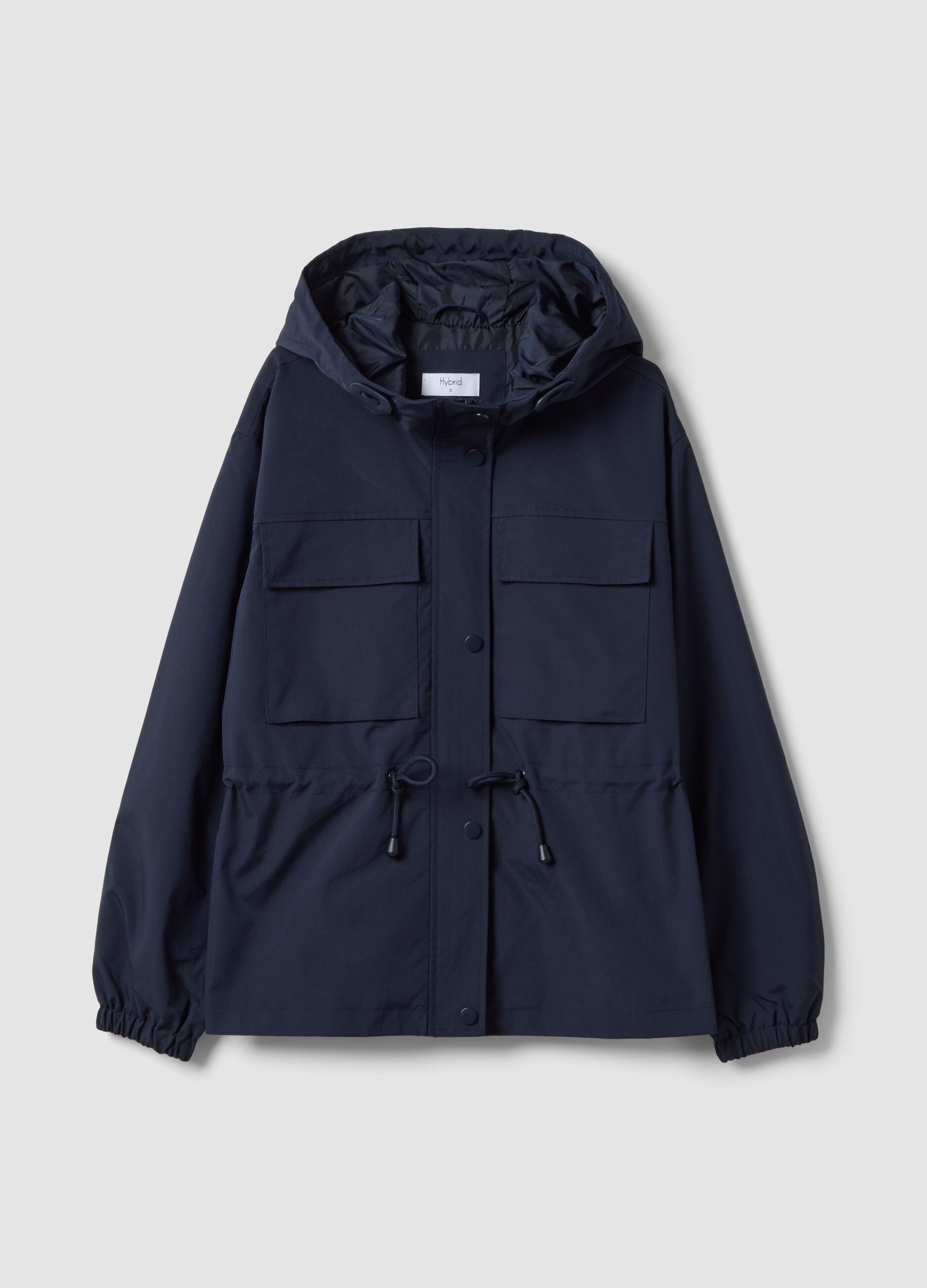 Blue waterproof jacket regular fit with pockets and hood