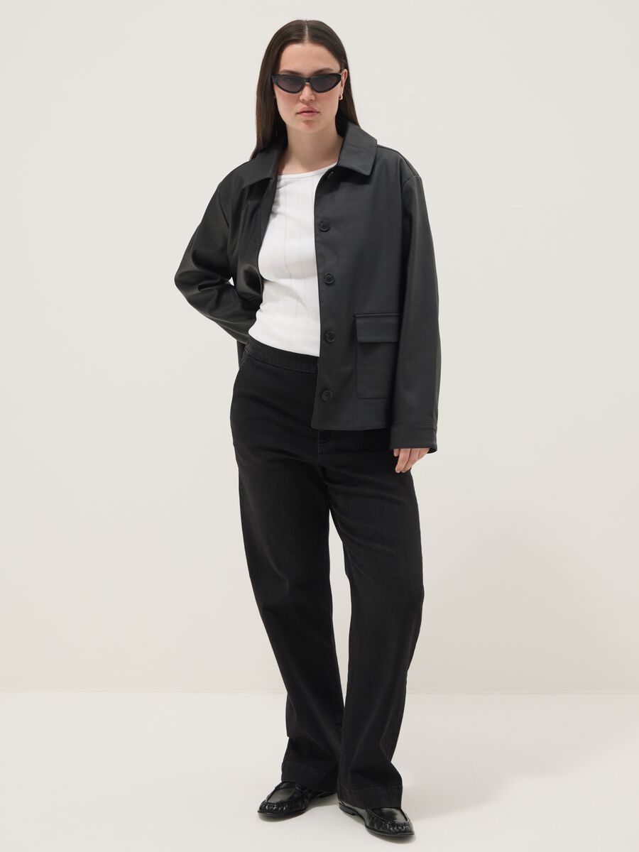 Jeans wide leg in cotone elasticizzato nero_0