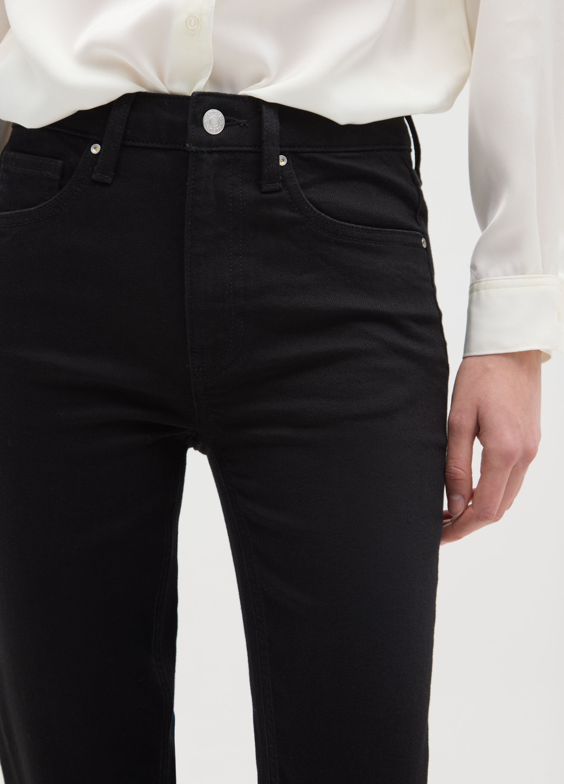 Black wide leg jeans in stretch cotton