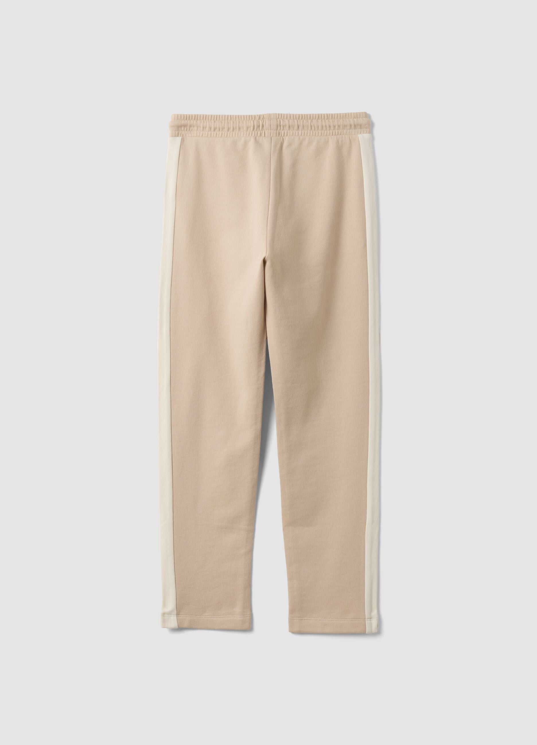 Beige pure cotton jogger trousers with side stripes for boys