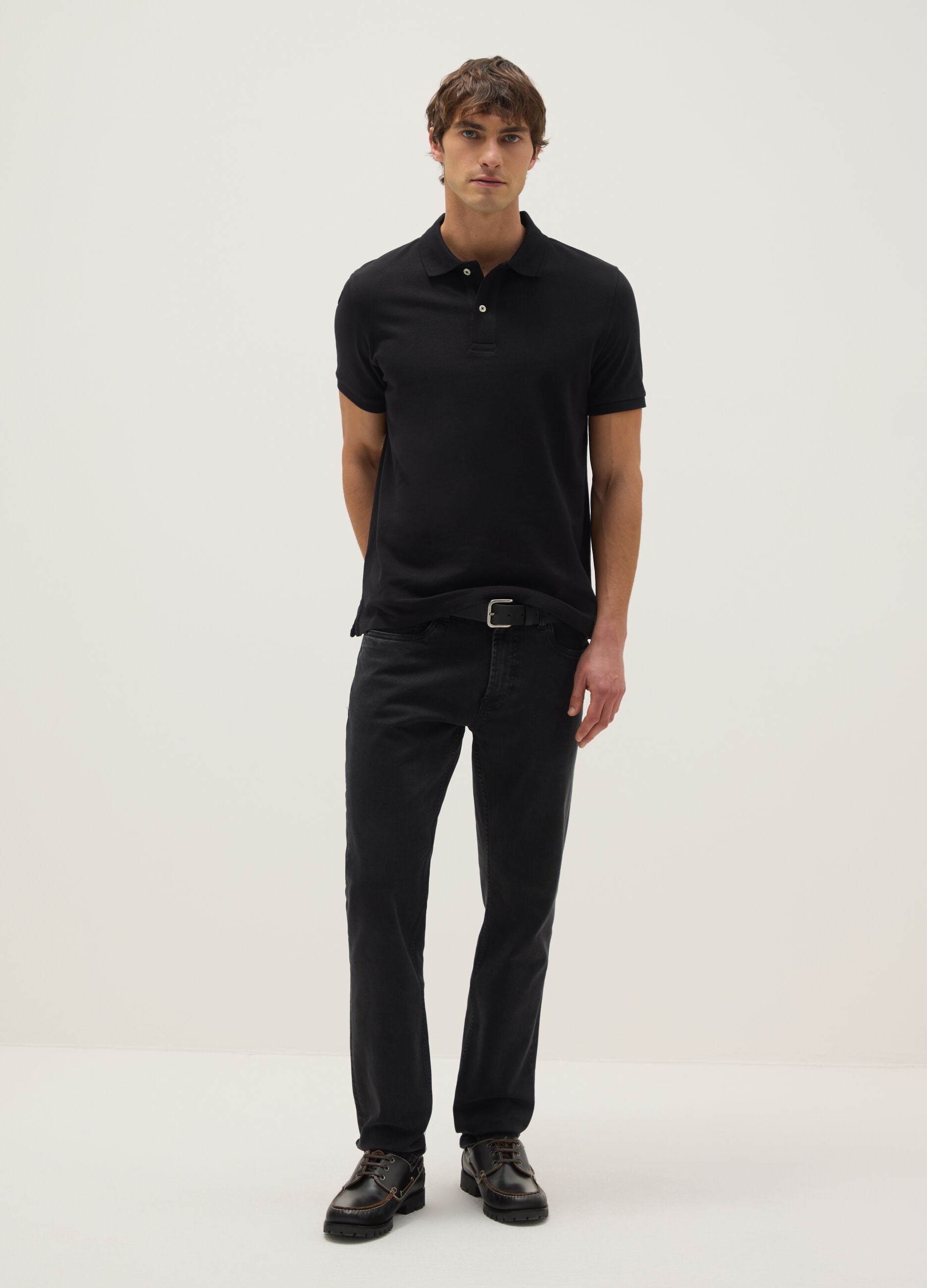 Black pure cotton polo shirt, regular fit