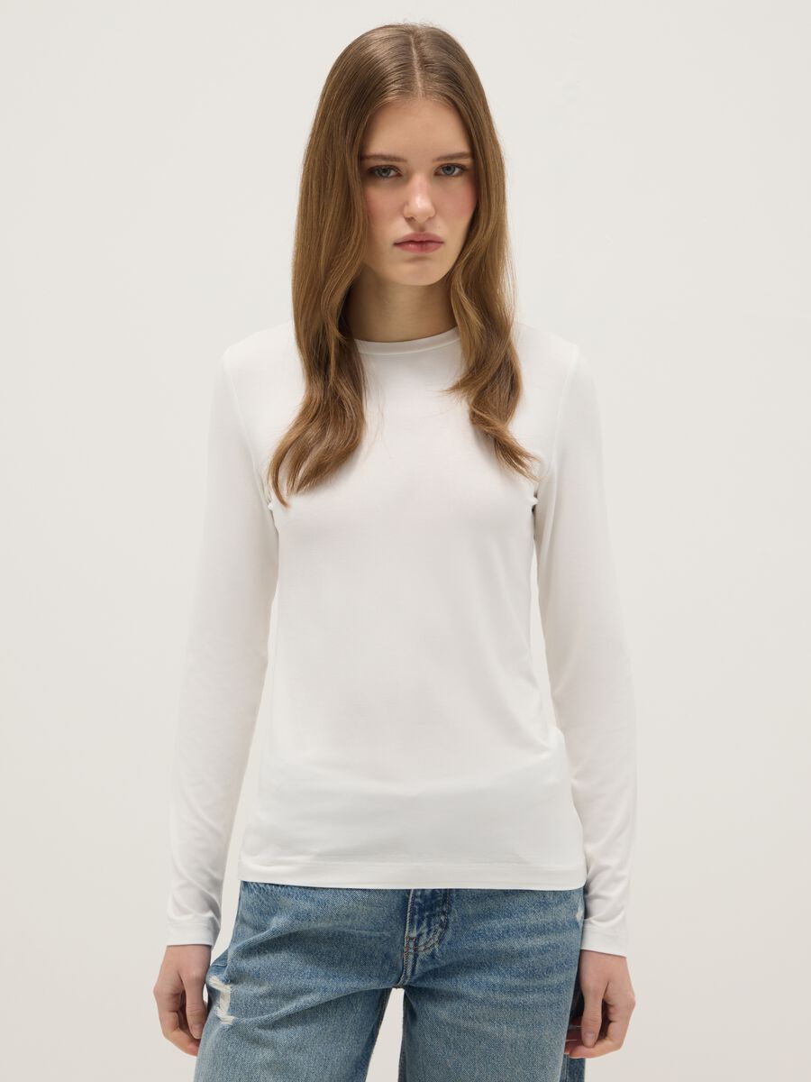 White stretch viscose t-shirt regular fit_0